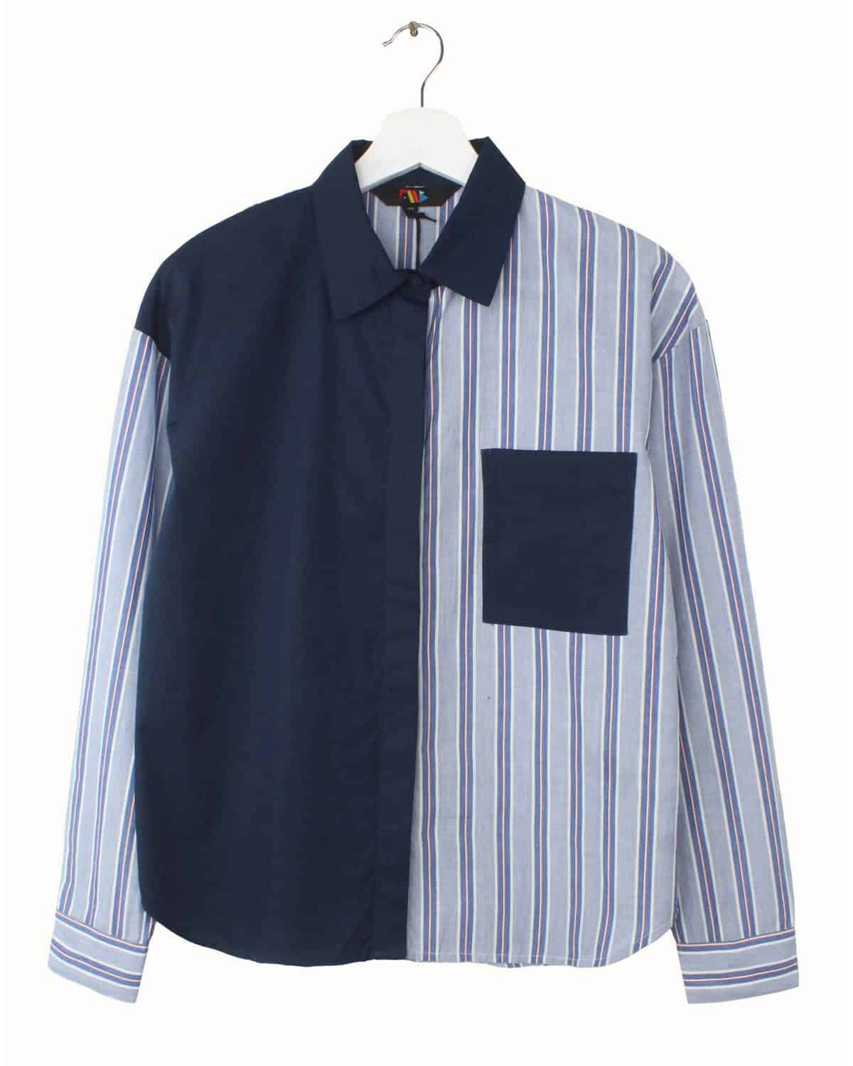 HUMI Two Tone Layered Office Work Career Collared Shirt with 3/4